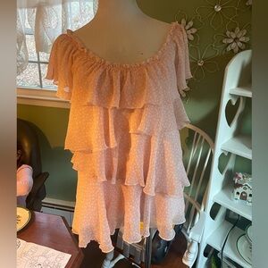 Pink& white Willi Smith short sleeve ruffled blouse XL